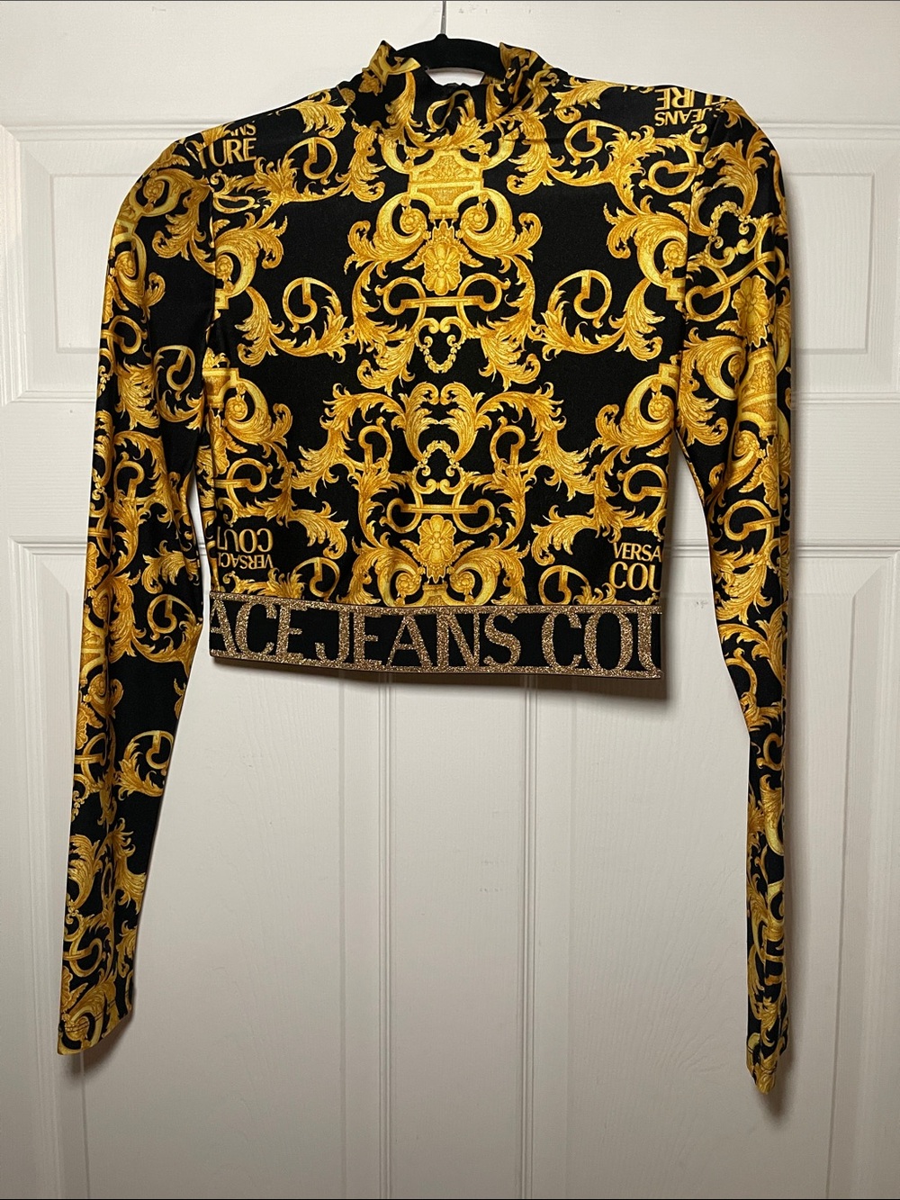 Versace Jeans Collection Black & Gold Baroque Crop Top